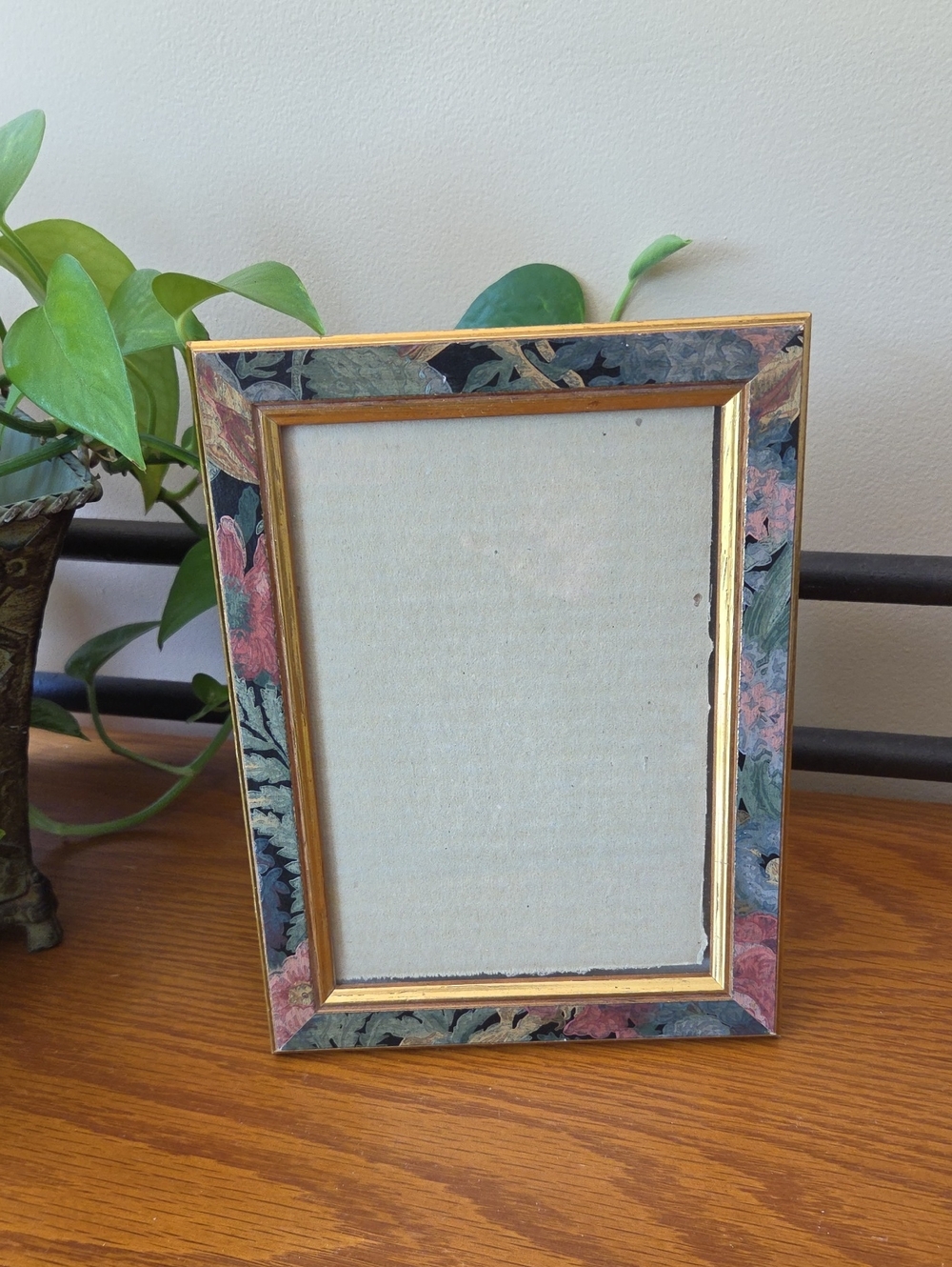 Floral Pattern Gold Trim Picture Frame - Multicolor Floral- Holds 5x7 Photo